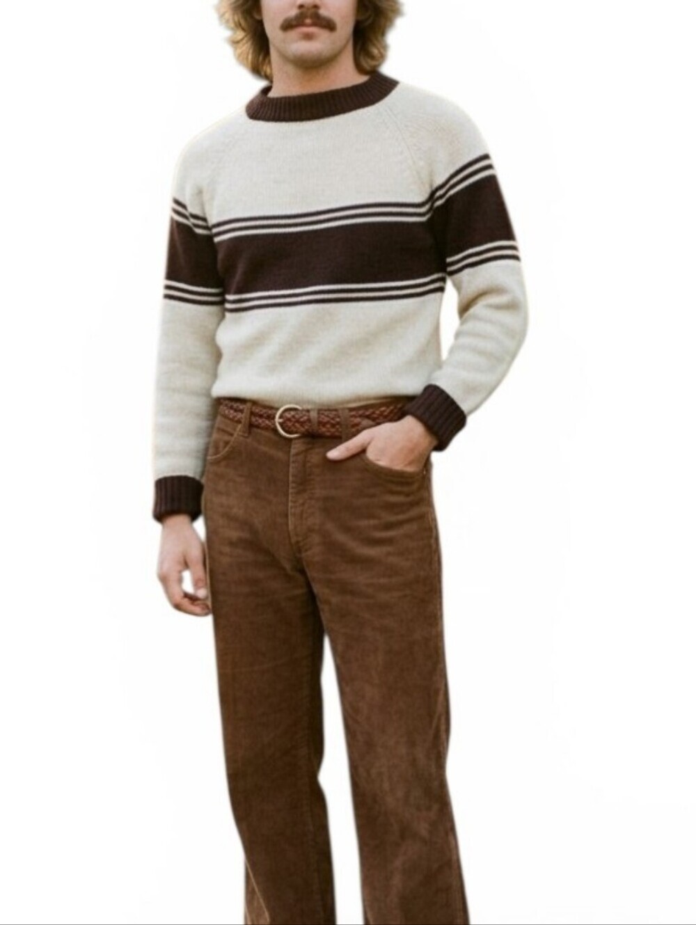 Vintage Ferranti California Striped Raglan Knit Sweater Brown & Cream Acrylic